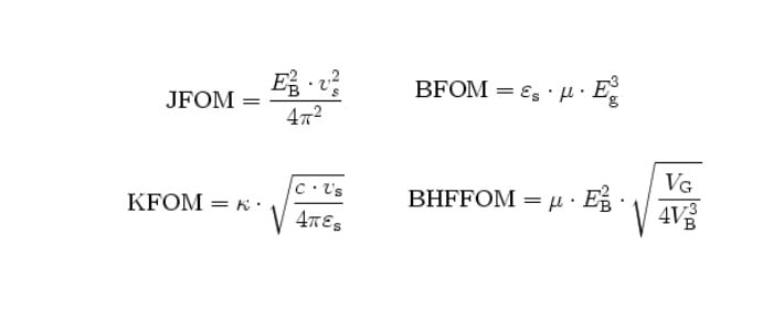 与Johnson, Keyes, Baliga和Baliga高频表单相关的公式