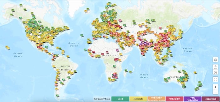 世界空气污染的实时空气质量指数