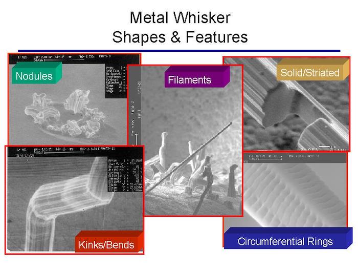 金属晶须不同形状和特征的图像。